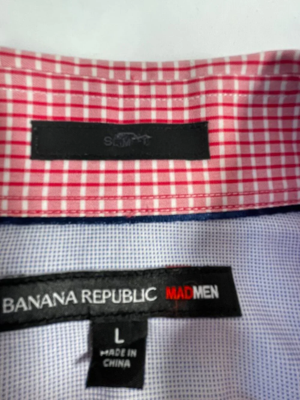Banana Republic Mad Men Red Check Button Down Shirt Large NWT